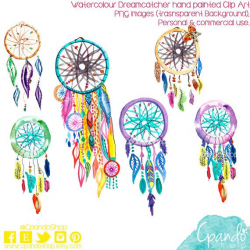 Dreamcatcher hand painted watercolor clip art (6Png images with ...