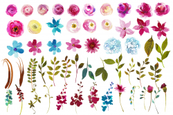 Boho Chic Pink Watercolor Flowers Clipart. by whiteheartdesign ...