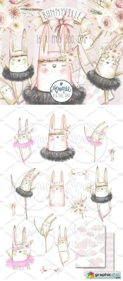 Boho Bunny Clipart Watercolor stock images | Web graphics theme wp ...