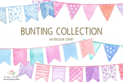 Watercolor Bunting Clipart For Digital Download – Corner Croft