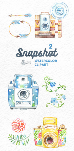 Snapshot2. Watercolor handpainted cameras clipart, wedding, diy ...