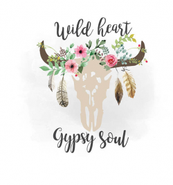Wild heart Gypsy soul svg clipart Boho floral cow Skull