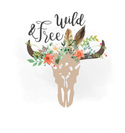 Wild and Free svg clipart, Boho floral cow Skull Clipart, Texas ...