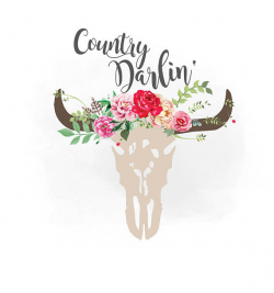 Country Darlin svg clipart Boho floral cow Skull Clipart