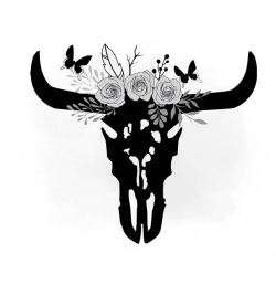 Monochrom cow skull svg clipart Boho floral cow Skull