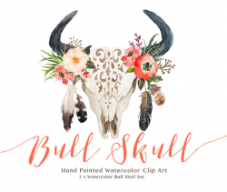 Watercolor bull skull set/Wedding/Clip art collection/Individual PNG ...