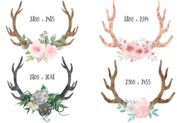 Floral antlers clipart boho clipart deer antlers clipart