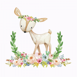 Boho Woodland Baby Nursery Deer Floral Watercolor Print Digital Art ...