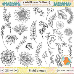 Bohemian Wild Flower Digital Stamps, Foliage & Hand Drawn Flower ...