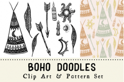 Items similar to Boho Doodles Digital Clip Art and Pattern Set ...
