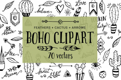 Boho, cactus, feather, arrow clipart do | Design Bundles