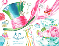 Alice in Wonderland Watercolor Clipart Digital Rose Bouquet