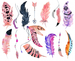 Feather clipart Watercolor feather Watercolor clipart Pink feather ...