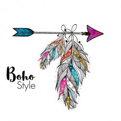 Clipart arrow and feather ethnic Boho style Bohemian feather