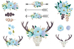 Boho Floral clip art - Deer antlers ~ Objects ~ Creative Market