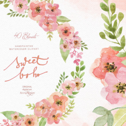 Sweet Boho Watercolor Clipart Boho Flowers Clipart Wedding
