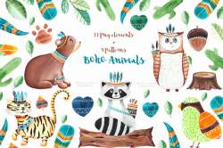 Boho animals Forest clipart woodland clipart Baby animals Watercolor ...