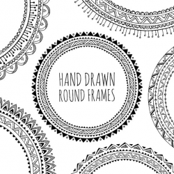 10 Hand Drawn Decorative Round Frames, Circle Borders: Tribal, Boho ...