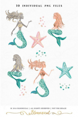 Glitter Mermaid Clip Art | Glam sea mermaids starfish glitter ...