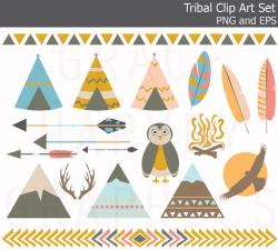 Tribal Teepee Mountain Owl Arrow Feather Clip Art EPS PNG