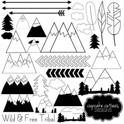 Wild and Free Digital - Tribal Brave Mountain Digital Clip Art ...