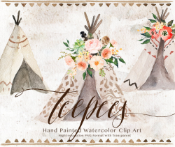 Watercolor teepee clip art/Wedding/Clip art