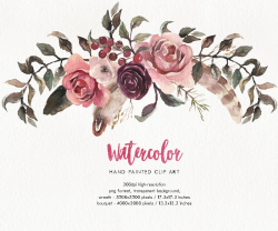 Watercolor Boho and Rustic wreath & bouquet. Wedding, floral ...