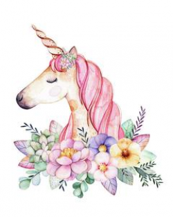 Magical Watercolor Unicorn Boho Wall Art Print Baby Girl Nursery ...