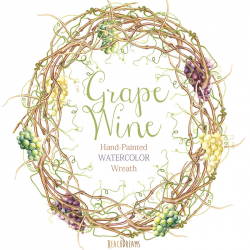 Watercolor Grapes Vine Wreath DIY png invite Wedding