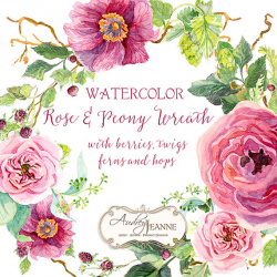 Watercolor Boho Burgundy Floral Wreath Digital Clip Art