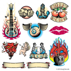 Tattoo Designs in old school style including rock and roll guitar ...