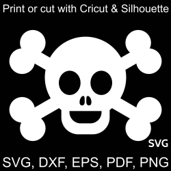 Happy Pirate Flag SVG file, Skull and Bones clipart printable and ...