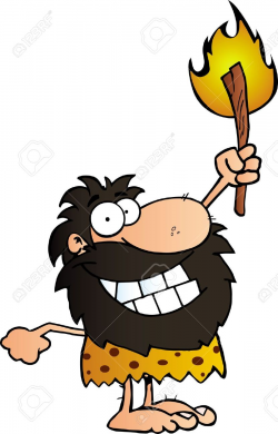 Cave man with fire clipart