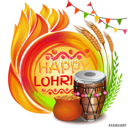 Colorful background for Punjabi festival with decorated drum (Dhol ...