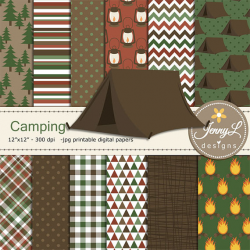 Camping Digital Papers & clipart SET, Tent, Bonfire, Stars wild ...