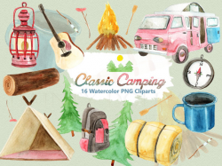 Camping Clipart Watercolor Digital Download Travel Outdoors Nature ...
