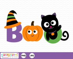 Boo halloween clipart, Ghost and witch digital art letteirng, instant  download