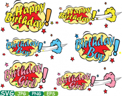 Happy Birthday Comic Book Cutting Files SVG Clipart
