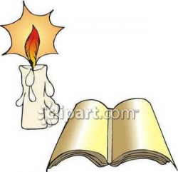 An Open Book Next To a Candle - Royalty Free Clipart Picture