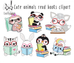 Cute animals read book clipart instant download PNG file. by Luckyline