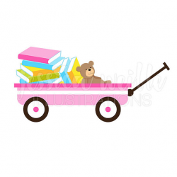 Pink Wagon of Books Cute Digital Clipart, Book Wagon Clip art, Cute ...