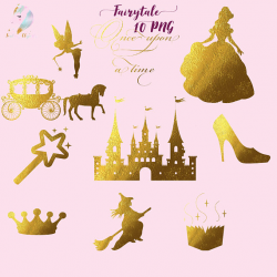 Fairytale clip art, fairy tale clipart, gold foil fairy, princess ...