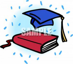 A School Book With A Graduation Cap - Royalty Free Clipart Picture