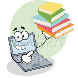 Royalty-Free Laptop Cartoon Character Displays Pile Of Books 379505 ...