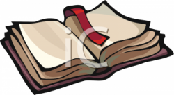Clipart Picture Of A Book Laying Open With A Ribbon Bookmark