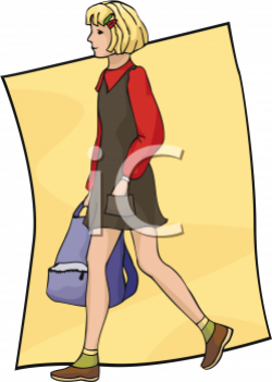 Clipart Picture of a Girl Walking With a Book Bag