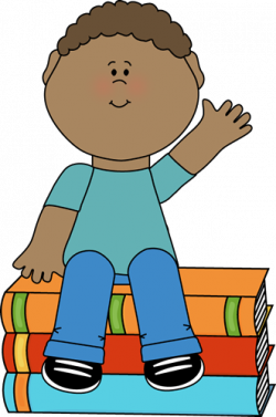 Boy Sitting on Books and Waving Clip Art - Boy Sitting on Books and ...