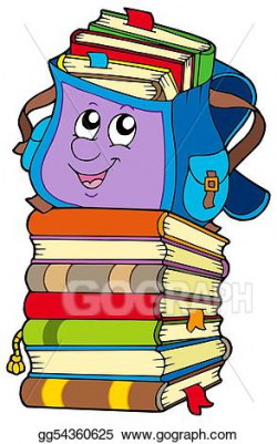 Stock Illustration - Cute school bag on pile of books. Clipart ...