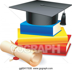 Clip Art Vector - Graduation cap and books. Stock EPS gg62417535 ...