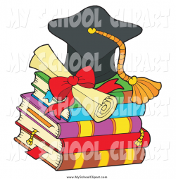 Clip Art of a Graduation Cap with a Diploma on Top of Books by ...